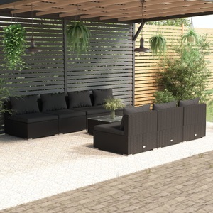 vidaXL, vidaXL 8-tlg. Garten-Lounge-Set mit Kissen Poly Rattan Schwarz, 