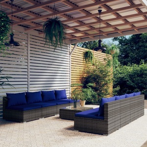 vidaXL, vidaXL 9-tlg. Garten-Lounge-Set mit Kissen Poly Rattan Grau, 