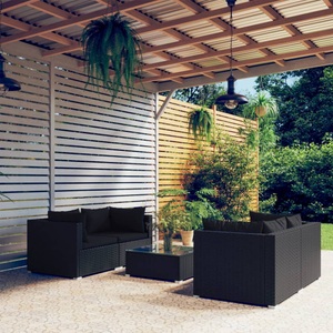 vidaXL, vidaXL 5-tlg. Garten-Lounge-Set mit Kissen Poly Rattan Schwarz, 
