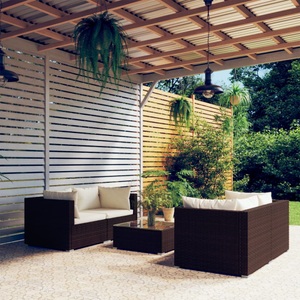 vidaXL, vidaXL 5-tlg. Garten-Lounge-Set mit Kissen Poly Rattan Braun