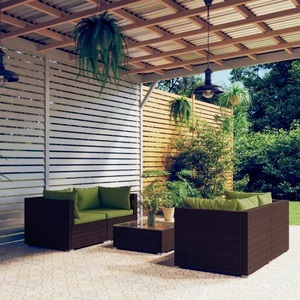vidaXL, vidaXL 5-tlg. Garten-Lounge-Set mit Kissen Poly Rattan Braun