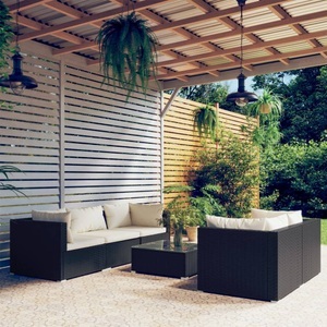 vidaXL, vidaXL 6-tlg. Garten-Lounge-Set mit Kissen Poly Rattan Schwarz