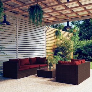 vidaXL, vidaXL 6-tlg. Garten-Lounge-Set mit Kissen Poly Rattan Braun, vidaXL 6-tlg. Garten-Lounge-Set mit Auflagen Poly Rattan Braun
