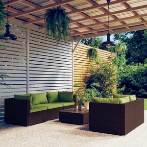 vidaXL, vidaXL 6-tlg. Garten-Lounge-Set mit Kissen Poly Rattan Braun