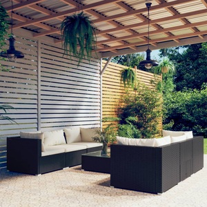 vidaXL, vidaXL 7-tlg. Garten-Lounge-Set mit Kissen Poly Rattan Schwarz, 