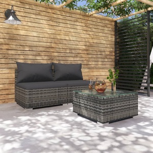 vidaXL, vidaXL 3-tlg. Garten-Lounge-Set mit Kissen Poly Rattan Grau, 