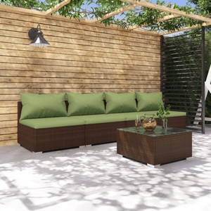 vidaXL, vidaXL 5-tlg. Garten-Lounge-Set mit Kissen Poly Rattan Braun, 