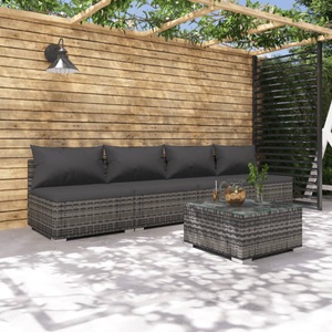 vidaXL, vidaXL 5-tlg. Garten-Lounge-Set mit Kissen Poly Rattan Grau, 