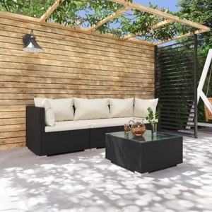 vidaXL, vidaXL 4-tlg. Garten-Lounge-Set mit Kissen Poly Rattan Schwarz, 