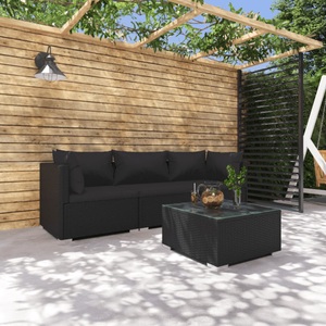 vidaXL, vidaXL 4-tlg. Garten-Lounge-Set mit Kissen Poly Rattan Schwarz, 