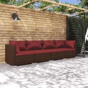 vidaXL, vidaXL 4-tlg. Garten-Lounge-Set mit Kissen Poly Rattan Braun