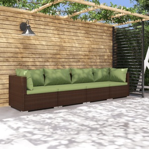 vidaXL, vidaXL 4-tlg. Garten-Lounge-Set mit Kissen Poly Rattan Braun, vidaXL 4-tlg. Garten-Lounge-Set mit Auflagen Poly Rattan Braun