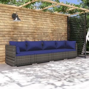 vidaXL, vidaXL 4-tlg. Garten-Lounge-Set mit Kissen Poly Rattan Grau, vidaXL 4-tlg. Garten-Lounge-Set mit Kissen Poly Rattan Grau
