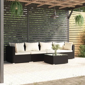 vidaXL, vidaXL 5-tlg. Garten-Lounge-Set mit Kissen Poly Rattan Schwarz, vidaXL 5-tlg. Garten-Lounge-Set mit Kissen Poly Rattan Schwarz