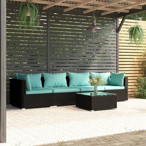vidaXL, vidaXL 5-tlg. Garten-Lounge-Set mit Kissen Poly Rattan Schwarz, 