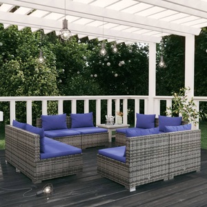 vidaXL, vidaXL 8-tlg. Garten-Lounge-Set mit Kissen Poly Rattan Grau, 
