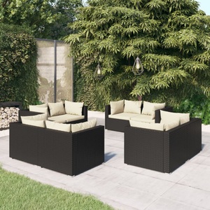 vidaXL, vidaXL 8-tlg. Garten-Lounge-Set mit Kissen Poly Rattan Schwarz, vidaXL 8-tlg. Garten-Lounge-Set mit Kissen Poly Rattan Schwarz