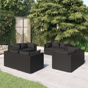 vidaXL, vidaXL 8-tlg. Garten-Lounge-Set mit Kissen Poly Rattan Schwarz, vidaXL 8-tlg. Garten-Lounge-Set mit Kissen Poly Rattan Schwarz