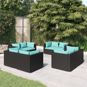 vidaXL, vidaXL 8-tlg. Garten-Lounge-Set mit Kissen Poly Rattan Schwarz, vidaXL 8-tlg. Garten-Lounge-Set mit Kissen Poly Rattan Schwarz