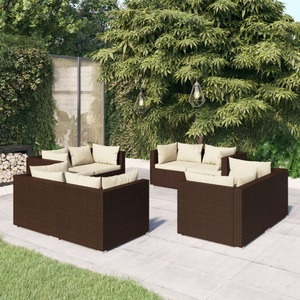 vidaXL, vidaXL 8-tlg. Garten-Lounge-Set mit Kissen Poly Rattan Braun