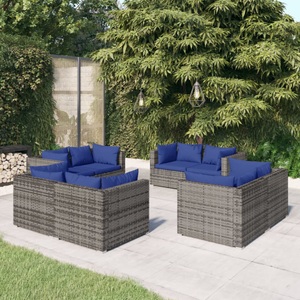 vidaXL, vidaXL 8-tlg. Garten-Lounge-Set mit Kissen Poly Rattan Grau, vidaXL 8-tlg. Garten-Lounge-Set mit Kissen Poly Rattan Grau