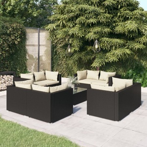 vidaXL, vidaXL 9-tlg. Garten-Lounge-Set mit Kissen Poly Rattan Schwarz, vidaXL 9-tlg. Garten-Lounge-Set mit Kissen Poly Rattan Schwarz