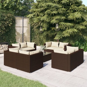 vidaXL, vidaXL 9-tlg. Garten-Lounge-Set mit Kissen Poly Rattan Braun