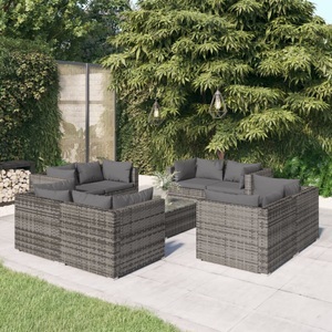 vidaXL, vidaXL 9-tlg. Garten-Lounge-Set mit Kissen Poly Rattan Grau