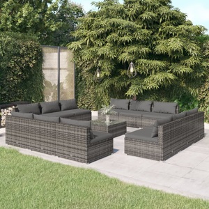 vidaXL, vidaXL 13-tlg. Garten-Lounge-Set mit Kissen Poly Rattan Grau, 