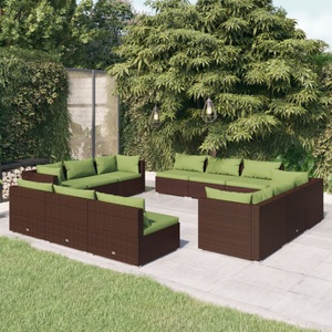 vidaXL, vidaXL 12-tlg. Garten-Lounge-Set mit Kissen Poly Rattan Braun, 