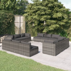 vidaXL, vidaXL 12-tlg. Garten-Lounge-Set mit Kissen Poly Rattan Grau, 