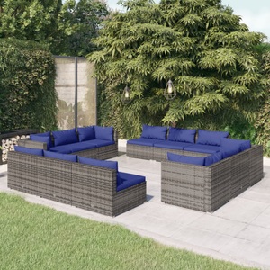 vidaXL, vidaXL 12-tlg. Garten-Lounge-Set mit Kissen Poly Rattan Grau, 