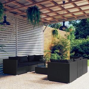 vidaXL, vidaXL 7-tlg. Garten-Lounge-Set mit Kissen Poly Rattan Schwarz, 