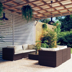 vidaXL, vidaXL 7-tlg. Garten-Lounge-Set mit Kissen Poly Rattan Braun, 