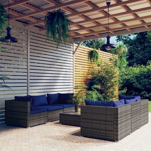 vidaXL, vidaXL 7-tlg. Garten-Lounge-Set mit Kissen Poly Rattan Grau, 