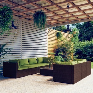 vidaXL, vidaXL 8-tlg. Garten-Lounge-Set mit Kissen Poly Rattan Braun