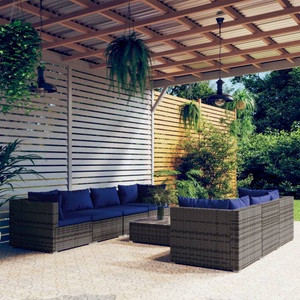 vidaXL, vidaXL 8-tlg. Garten-Lounge-Set mit Kissen Poly Rattan Grau, 