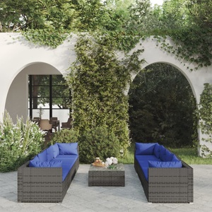 vidaXL, vidaXL 9-tlg. Garten-Lounge-Set mit Kissen Poly Rattan Grau, 