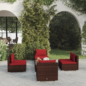 vidaXL, vidaXL 5-tlg. Garten-Lounge-Set mit Kissen Poly Rattan Braun, 