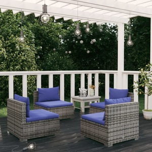 vidaXL, vidaXL 4-tlg. Garten-Lounge-Set mit Kissen Poly Rattan Grau, 
