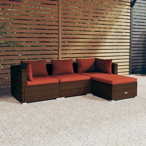 vidaXL, vidaXL 4-tlg. Garten-Lounge-Set mit Kissen Poly Rattan Braun, 
