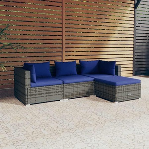 vidaXL, vidaXL 4-tlg. Garten-Lounge-Set mit Kissen Poly Rattan Grau, vidaXL 4-tlg. Garten-Lounge-Set mit Kissen Poly Rattan Grau