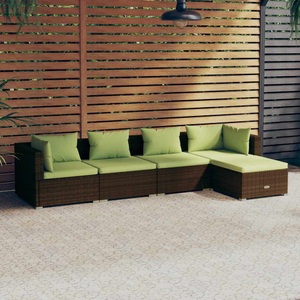 vidaXL, vidaXL 5-tlg. Garten-Lounge-Set mit Kissen Poly Rattan Braun, vidaXL 5-tlg. Garten-Lounge-Set mit Kissen Poly Rattan Braun