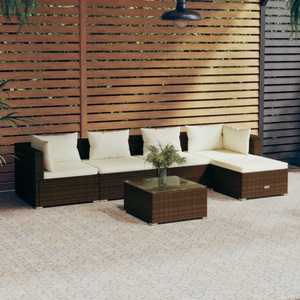 vidaXL, vidaXL 6-tlg. Garten-Lounge-Set mit Kissen Poly Rattan Braun, 
