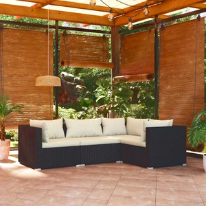 vidaXL, vidaXL 4-tlg. Garten-Lounge-Set mit Kissen Poly Rattan Schwarz, vidaXL 4-tlg. Garten-Lounge-Set mit Kissen Poly Rattan Schwarz