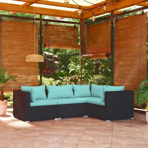 vidaXL, vidaXL 4-tlg. Garten-Lounge-Set mit Kissen Poly Rattan Schwarz, vidaXL 4-tlg. Garten-Lounge-Set mit Kissen Poly Rattan Schwarz