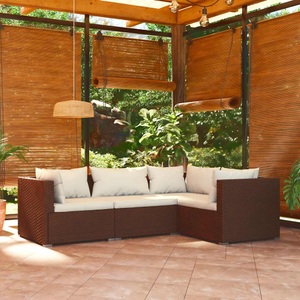 vidaXL, vidaXL 4-tlg. Garten-Lounge-Set mit Kissen Poly Rattan Braun, VidaXL - Garten-lounge-set poly-rattan, One Size, Braun