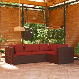 vidaXL, vidaXL 4-tlg. Garten-Lounge-Set mit Kissen Poly Rattan Braun, vidaXL 4-tlg. Garten-Lounge-Set mit Auflagen Poly Rattan Braun