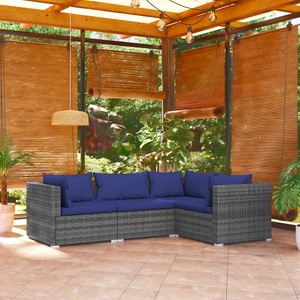 vidaXL, vidaXL 4-tlg. Garten-Lounge-Set mit Kissen Poly Rattan Grau, vidaXL 4-tlg. Garten-Lounge-Set mit Kissen Poly Rattan Grau