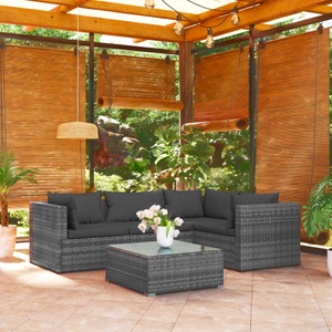 vidaXL, vidaXL 5-tlg. Garten-Lounge-Set mit Kissen Poly Rattan Grau, 